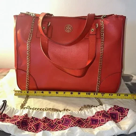 Tory Burch RED Robinson Double Zip Tote with cross body EUC - Picture 6 of 15